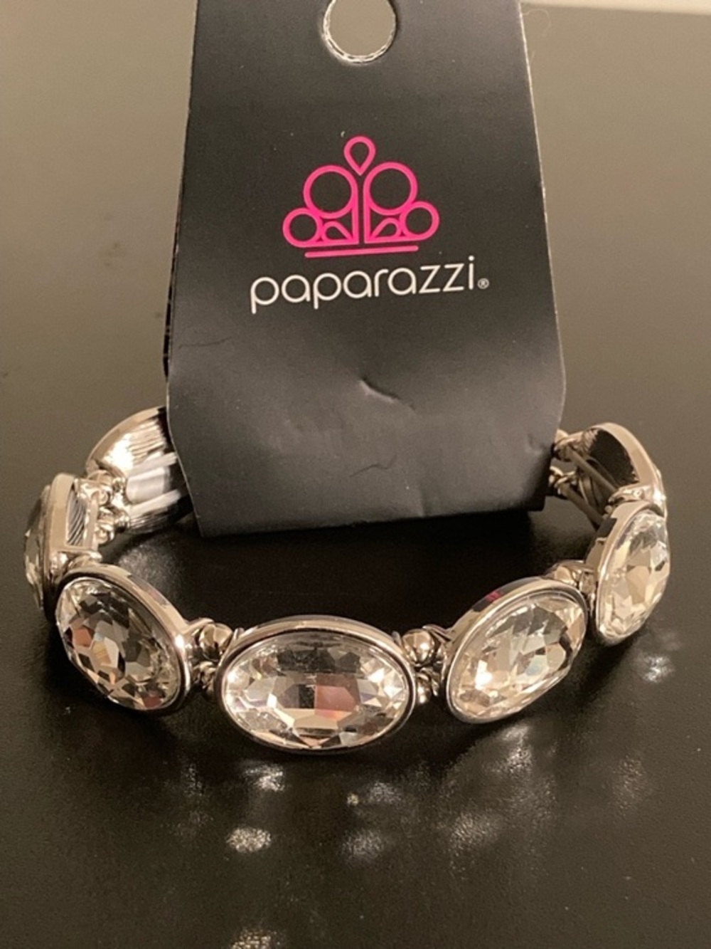 Paparazzi Silver Oval Clear Crystal Stretch Bracelet